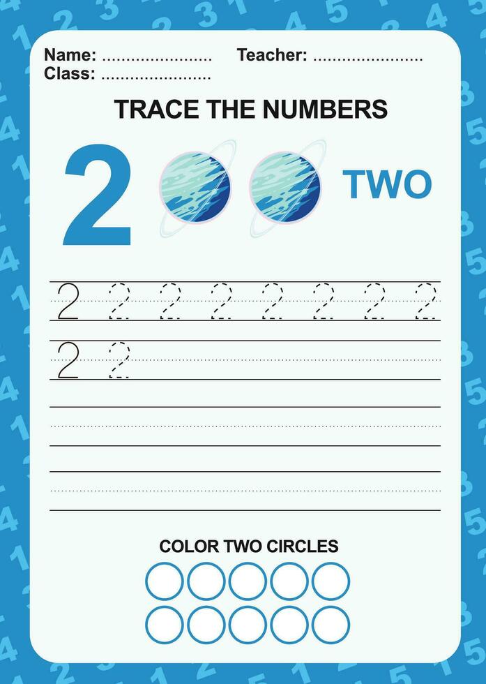 Trace and write number for children. Exercise for children to recognize the number. Educational worksheet for preschool vector