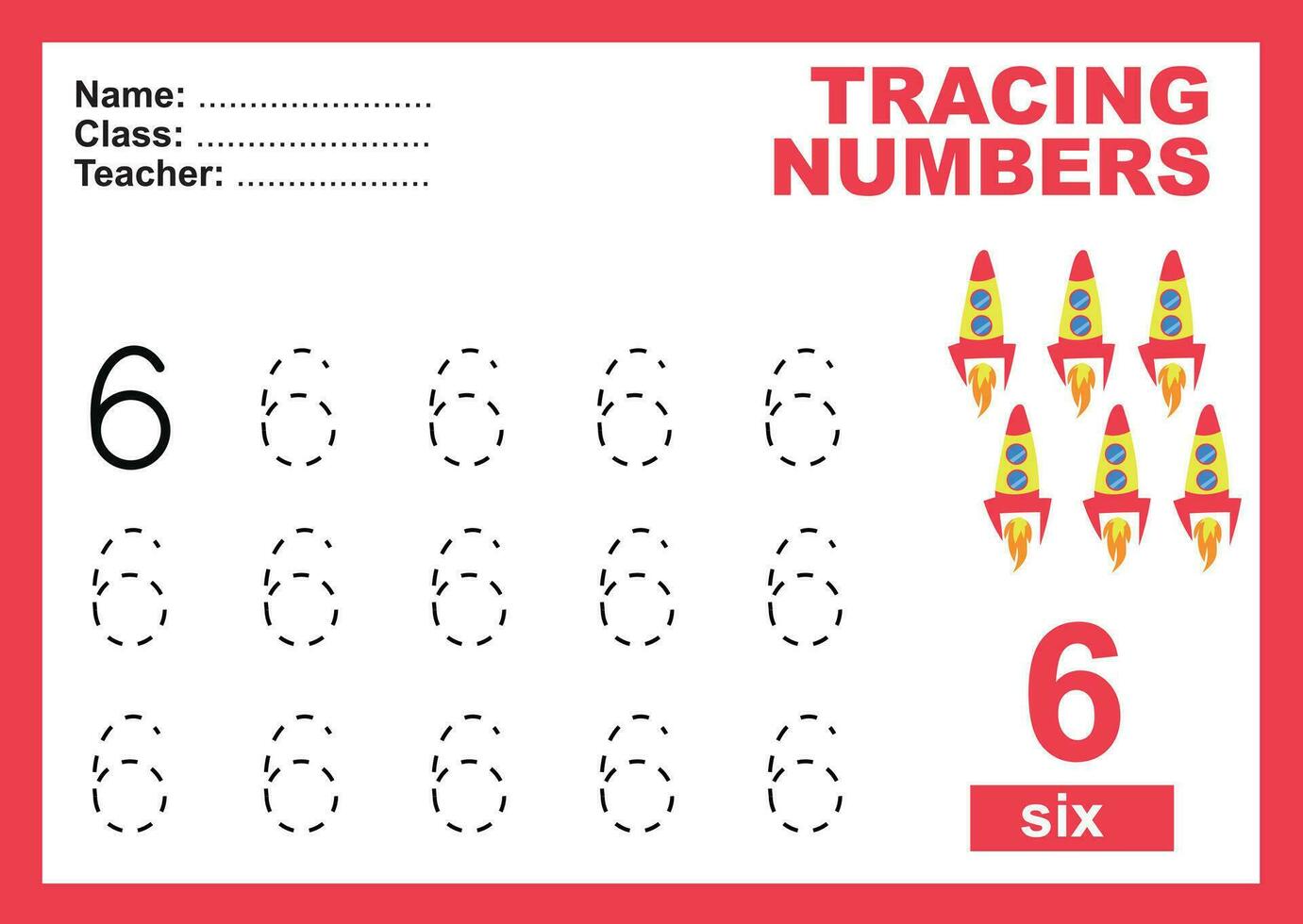 Trace and write number for children. Exercise for children to recognize the number. Educational worksheet for preschool vector