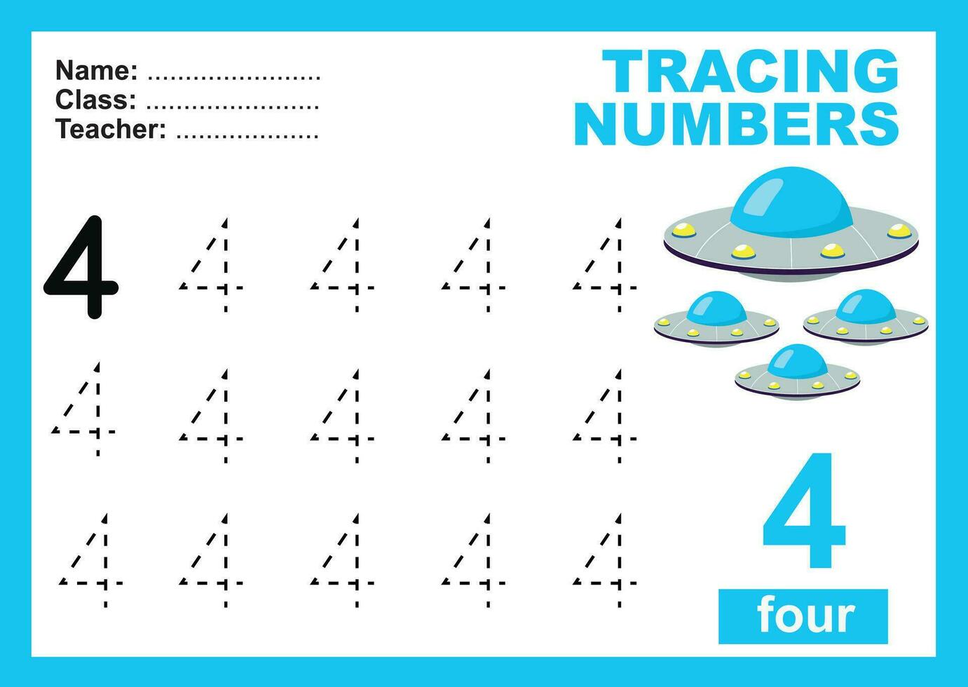 Trace and write number for children. Exercise for children to recognize the number. Educational worksheet for preschool vector