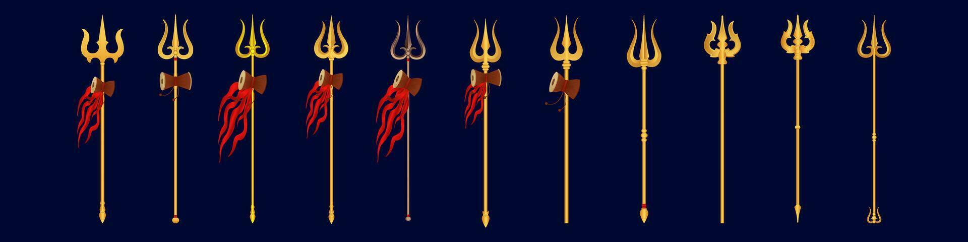 Golden Trishul Weapon For Happy Maha Shivratri, Durga Puja And Other Festival vector