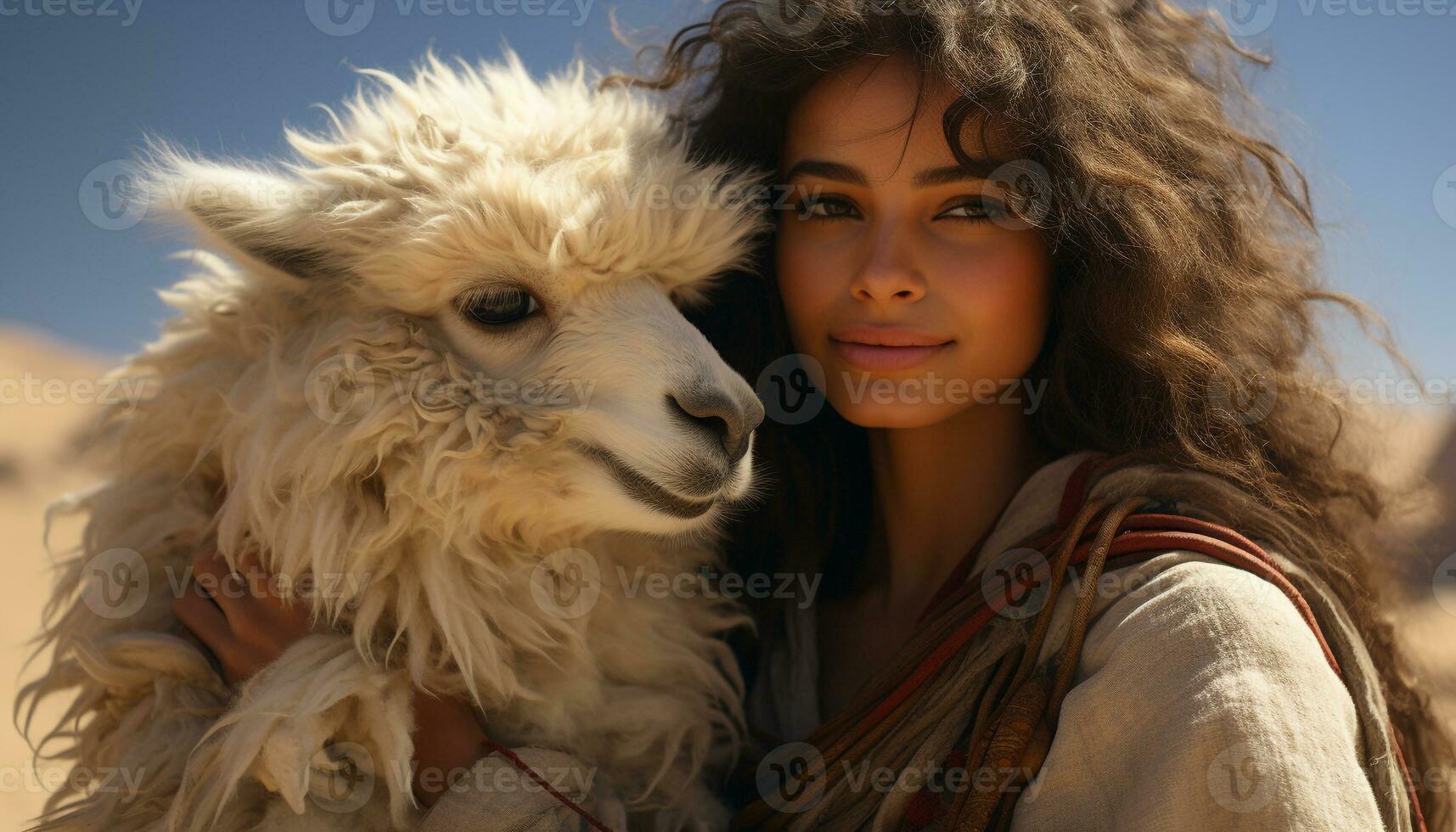 A smiling woman, outdoors, looking at camera, surrounded by nature generated by AI photo