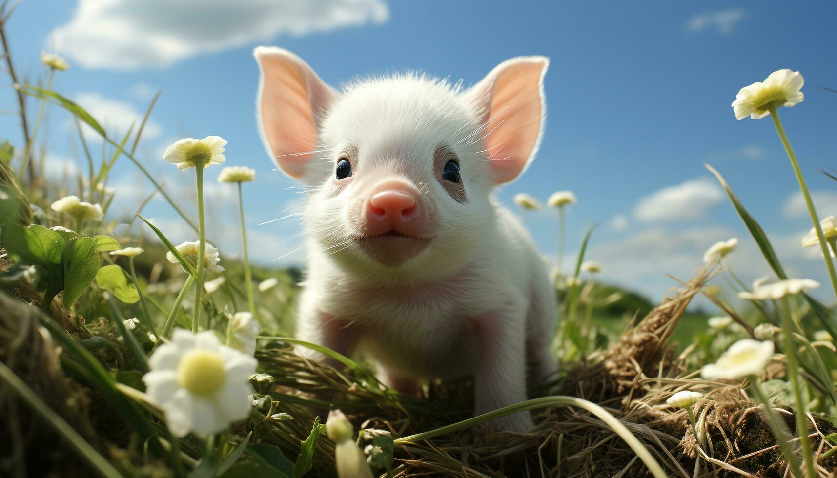Cute young animals in nature, farm, outdoors, small pets, meadow generated by AI photo