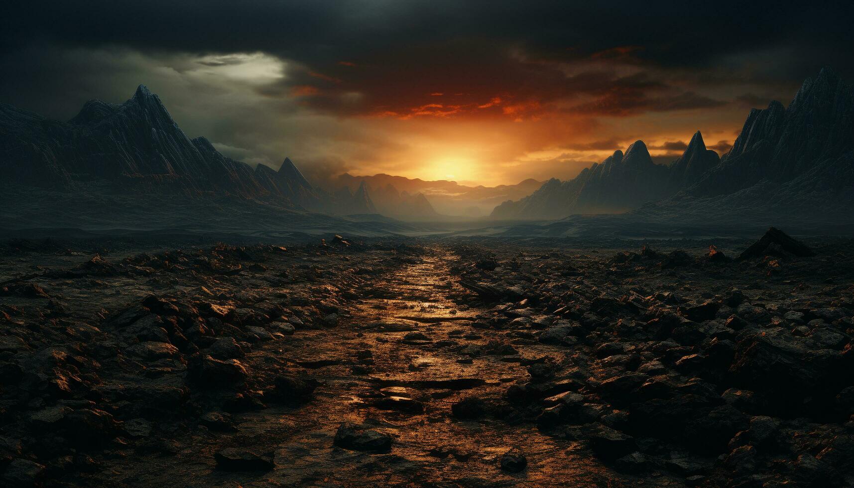 Majestic mountain peak, tranquil sunset, nature beauty in landscape generated by AI photo