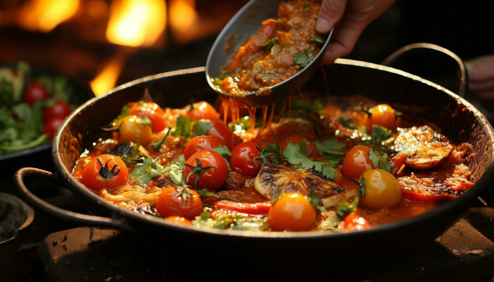Freshly grilled tomato and vegetable meal, cooked with gourmet perfection generated by AI photo