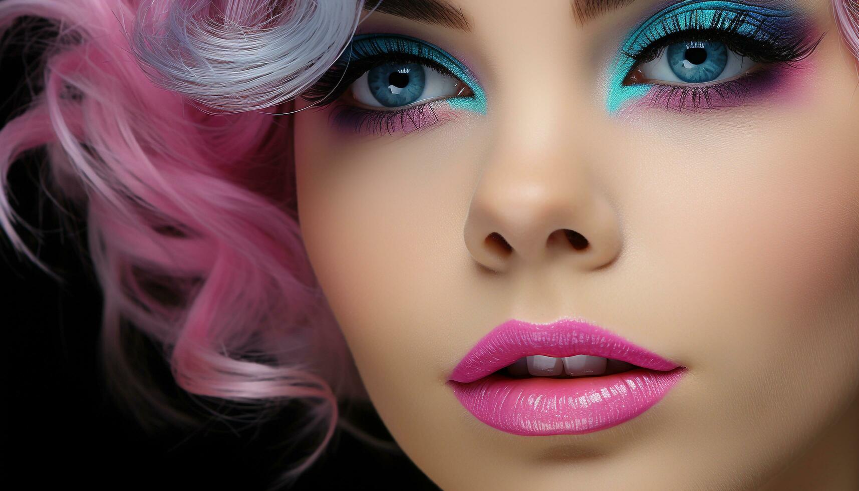Beautiful woman with elegant hairstyle and glamorous makeup looking at camera generated by AI photo