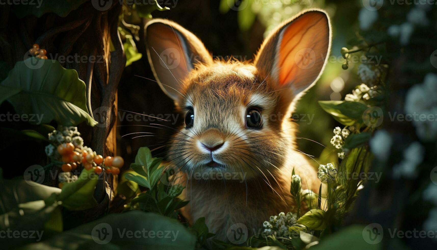 Cute rabbit sitting in grass, enjoying nature fluffy beauty generated by AI photo