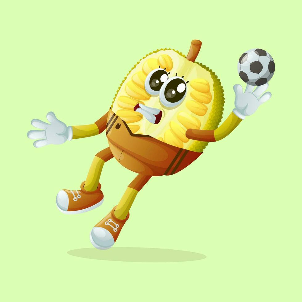 jackfruit character blocking a shot as a goalkeeper vector