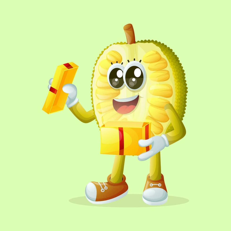 jackfruit character opening a present vector