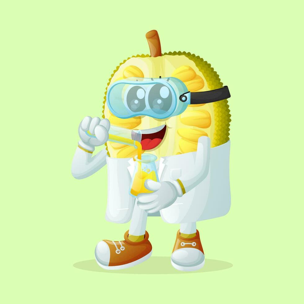 jackfruit character as a scientist mixing chemicals in a test tube vector