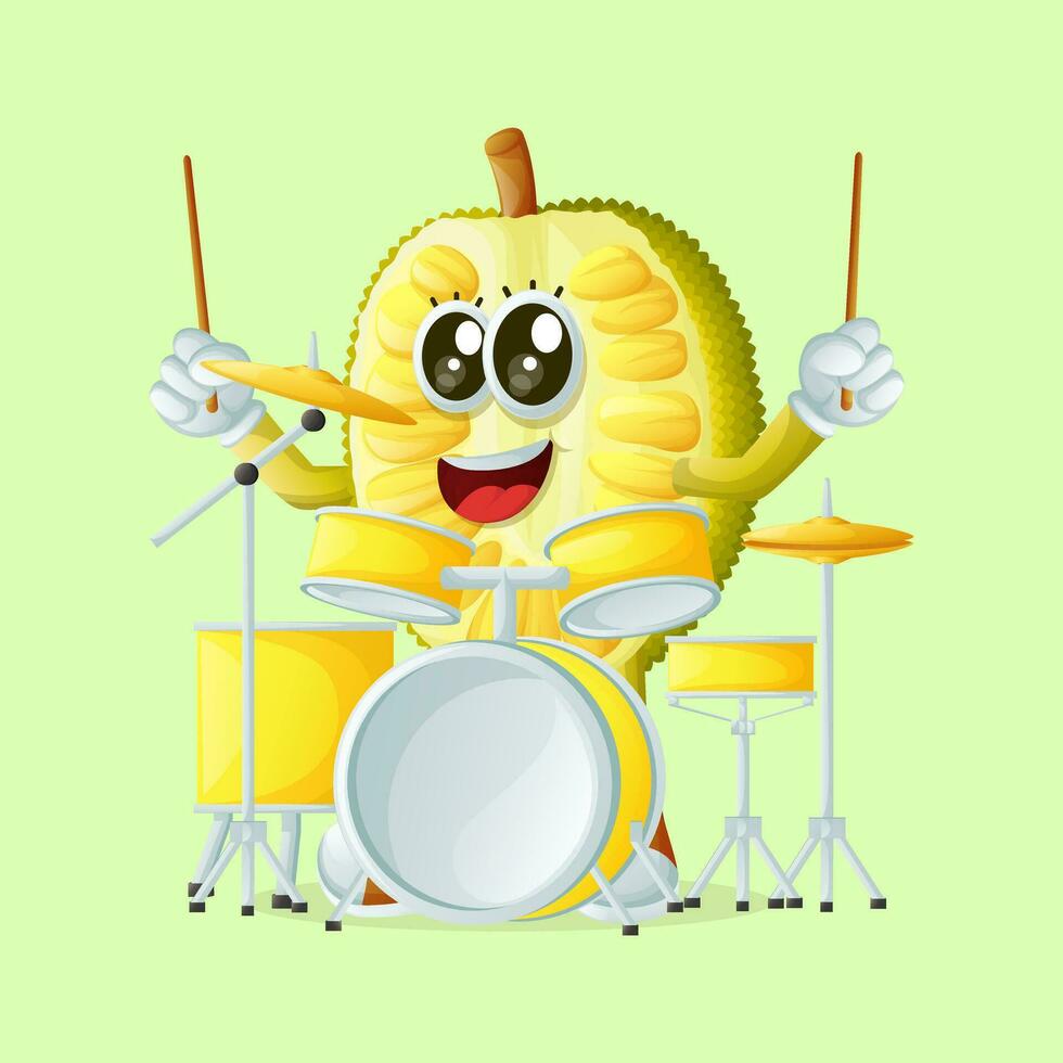 jackfruit character playing a drum vector