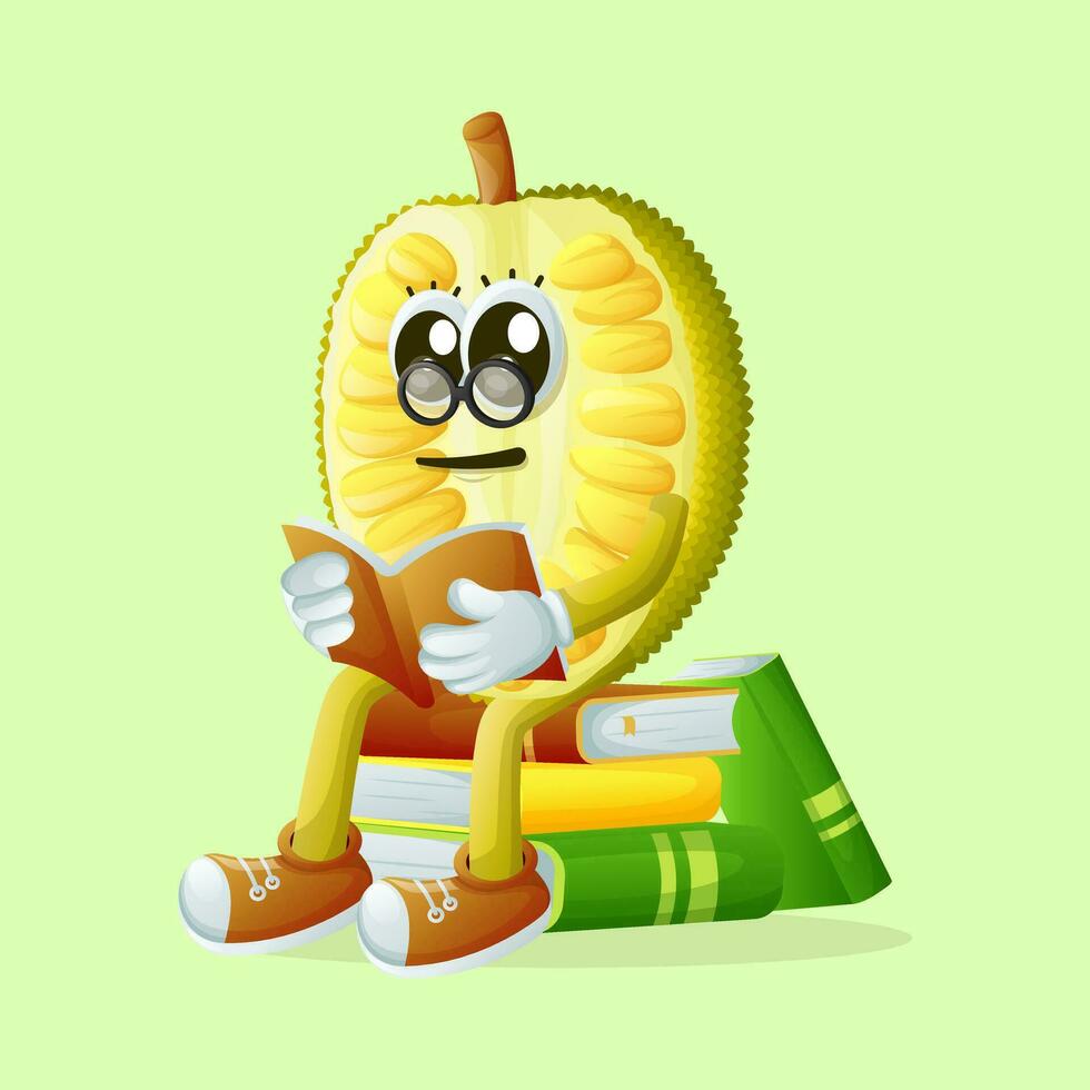 jackfruit character wearing glasses and reading a book vector