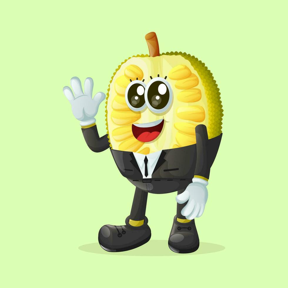 jackfruit character as a businessman waving hand vector