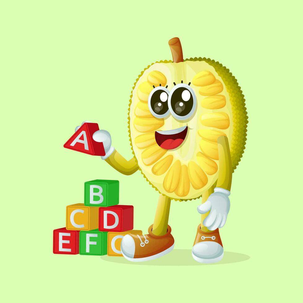 jackfruit character playing with blocks vector