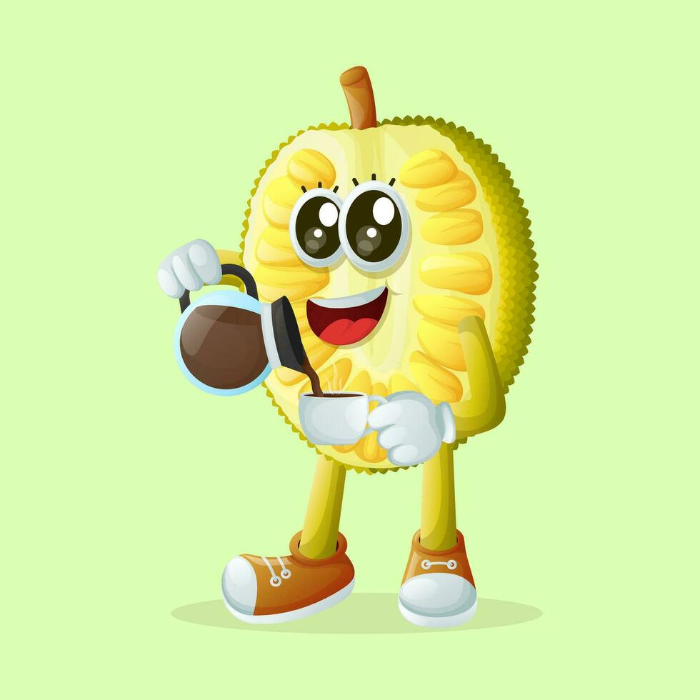 jackfruit character pouring coffee vector