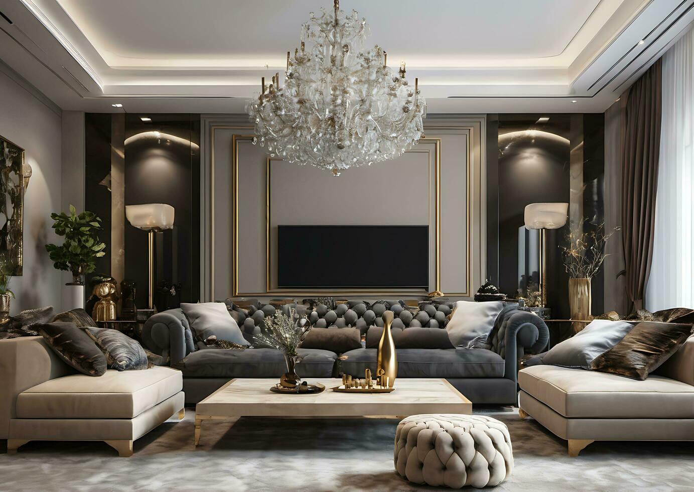 Luxury modern living room with elegant decoration AI Generated photo