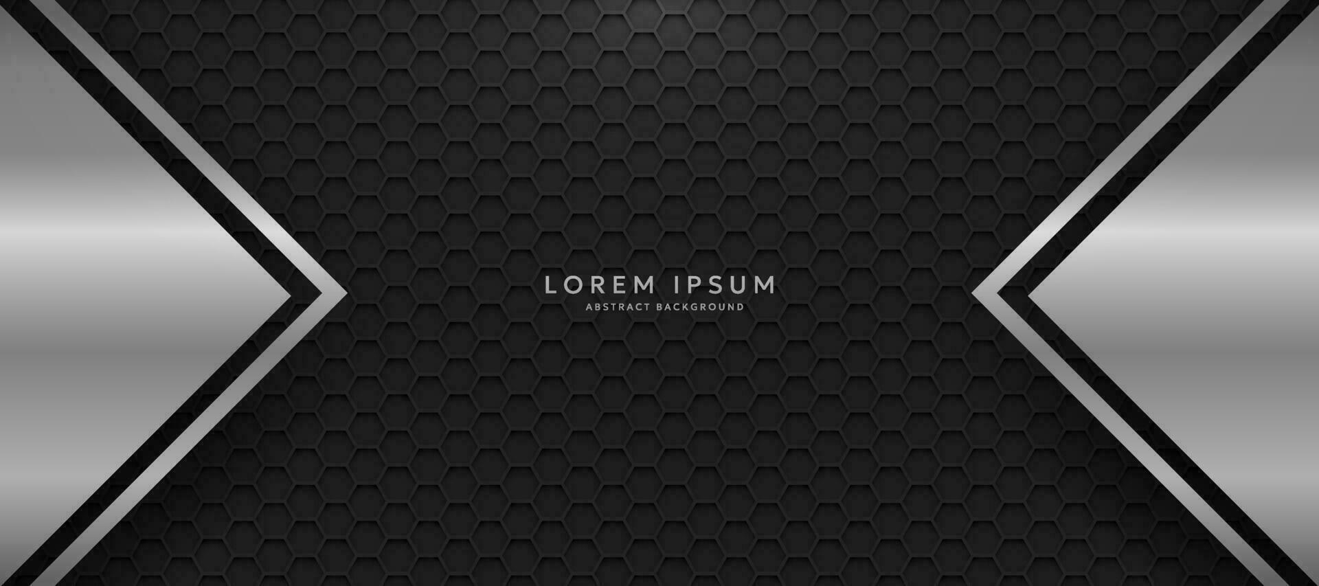 The dark background consists of reflective metallic lines. hexagonal metal texture background vector