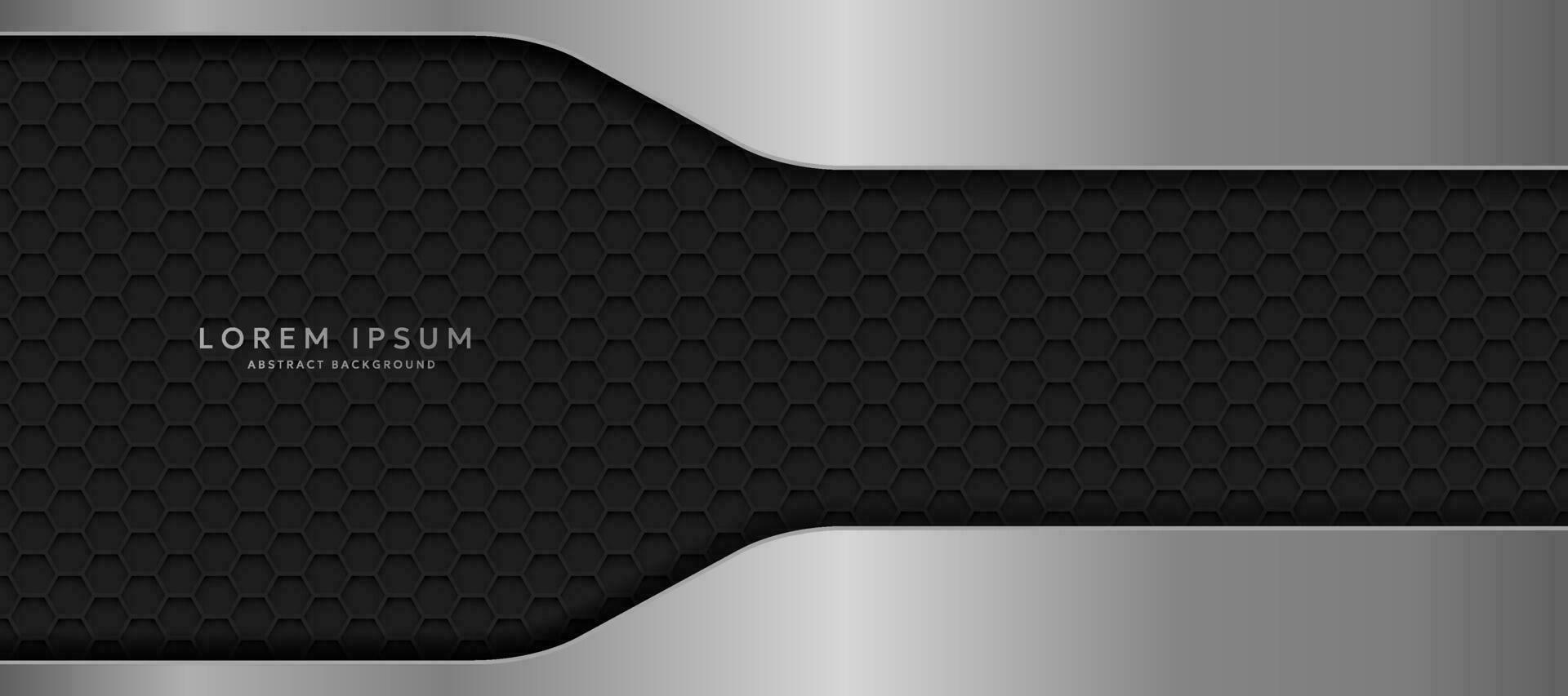 The dark background consists of reflective metallic lines. hexagonal metal texture background vector