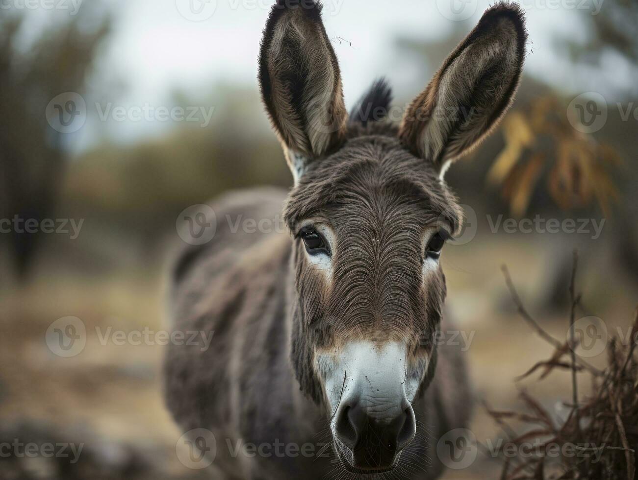 Donkey portrait created with Generative AI technology photo