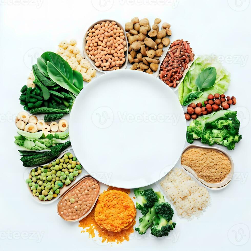 International vegan day celebration with roundly arranged plates of vegan food ai generative photo