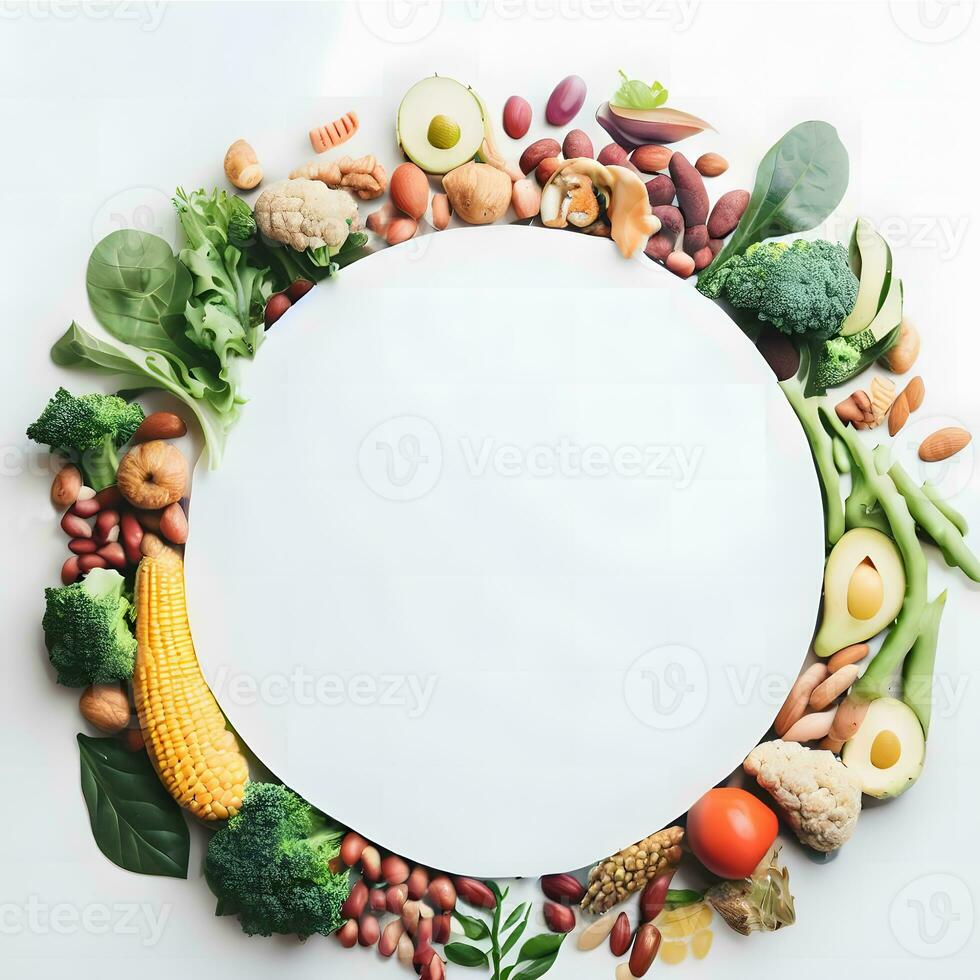 Round background with colorful vegetable ingredients ai generative photo