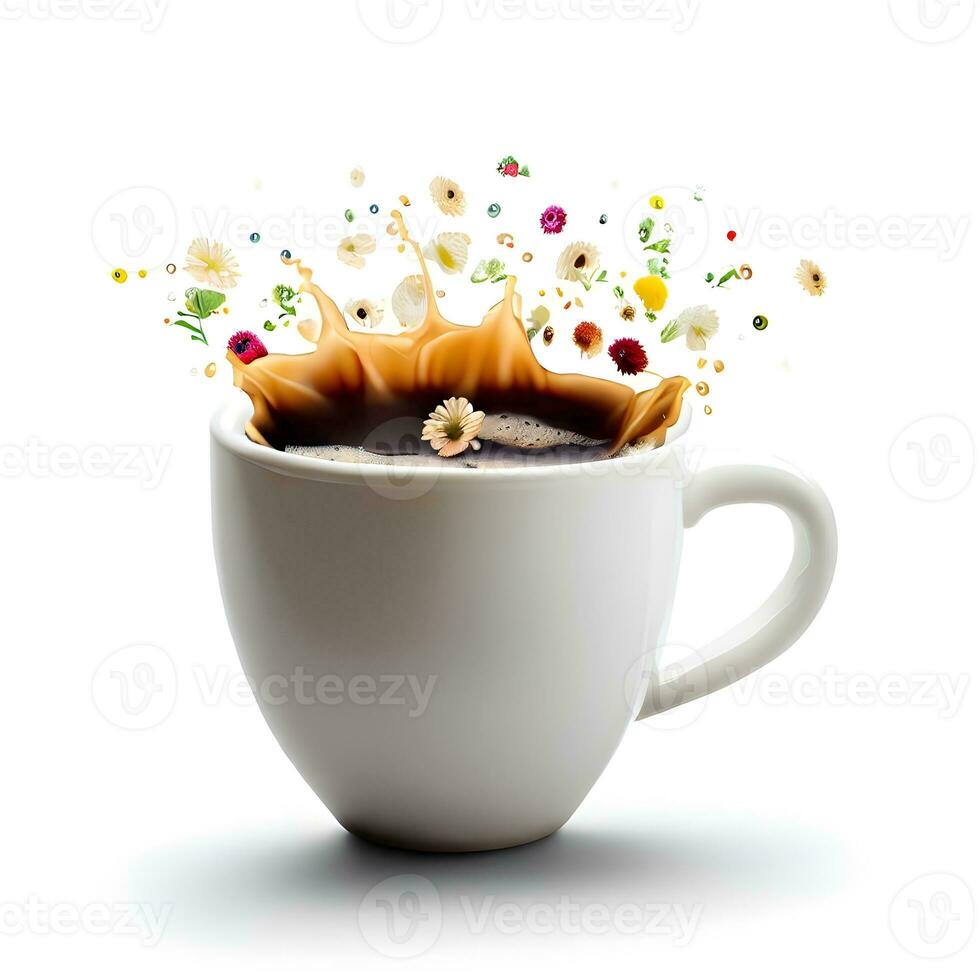 Delicious flower splashed coffee for international coffee day celebration ai generative photo