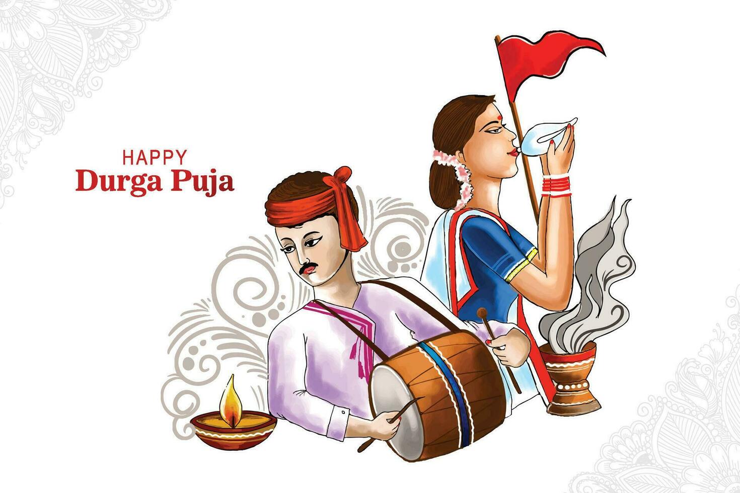 Beautiful decorative happy durga pooja indian festival card design vector