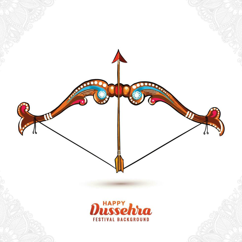 hermoso arco y flecha de rama en feliz fondo de vacaciones de tarjeta dussehra vector