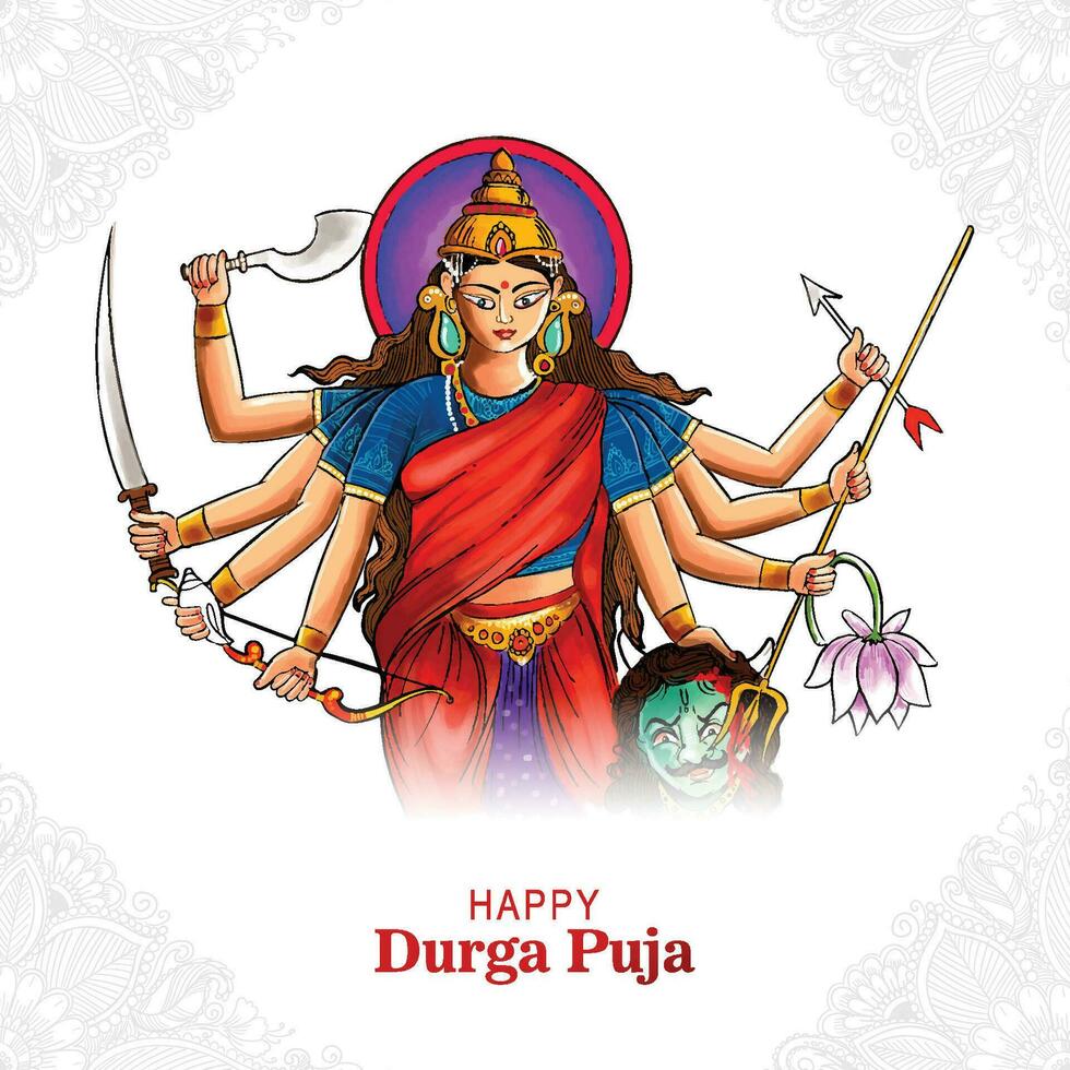 hermoso rostro de la diosa durga puja para el fondo del festival shubh navratri vector