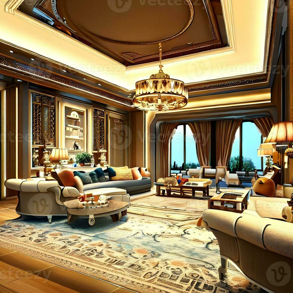 Interior design of modern house with stylish and luxurious furnitures AI Generative photo