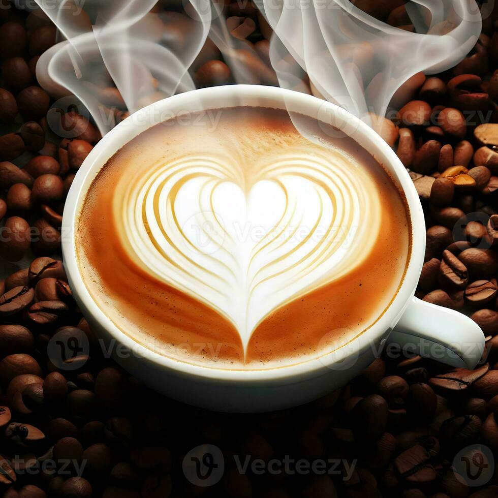 Heart shape coffee with coffee beans to celebrate international coffee day  ai generative photo