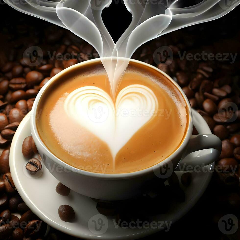 Heart shape coffee with coffee beans to celebrate international coffee day  ai generative photo