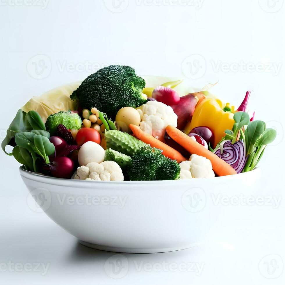 International vegan day celebration ai generative with healthy vegetables in white ceramic bowl photo