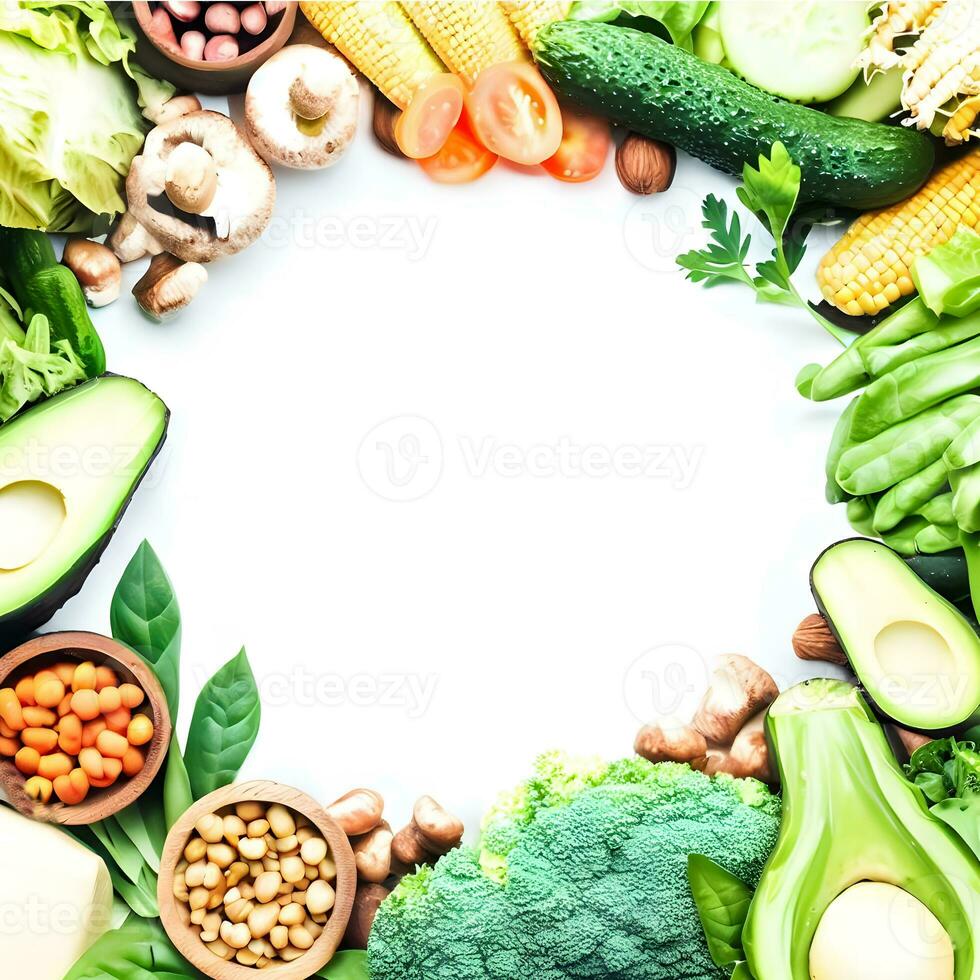 mundo vegano día celebracion con Fresco y vistoso vegano ingredientes ai generativo foto