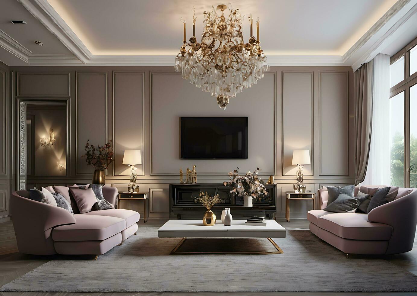 Luxury modern living room with elegant decoration AI Generated 29703955