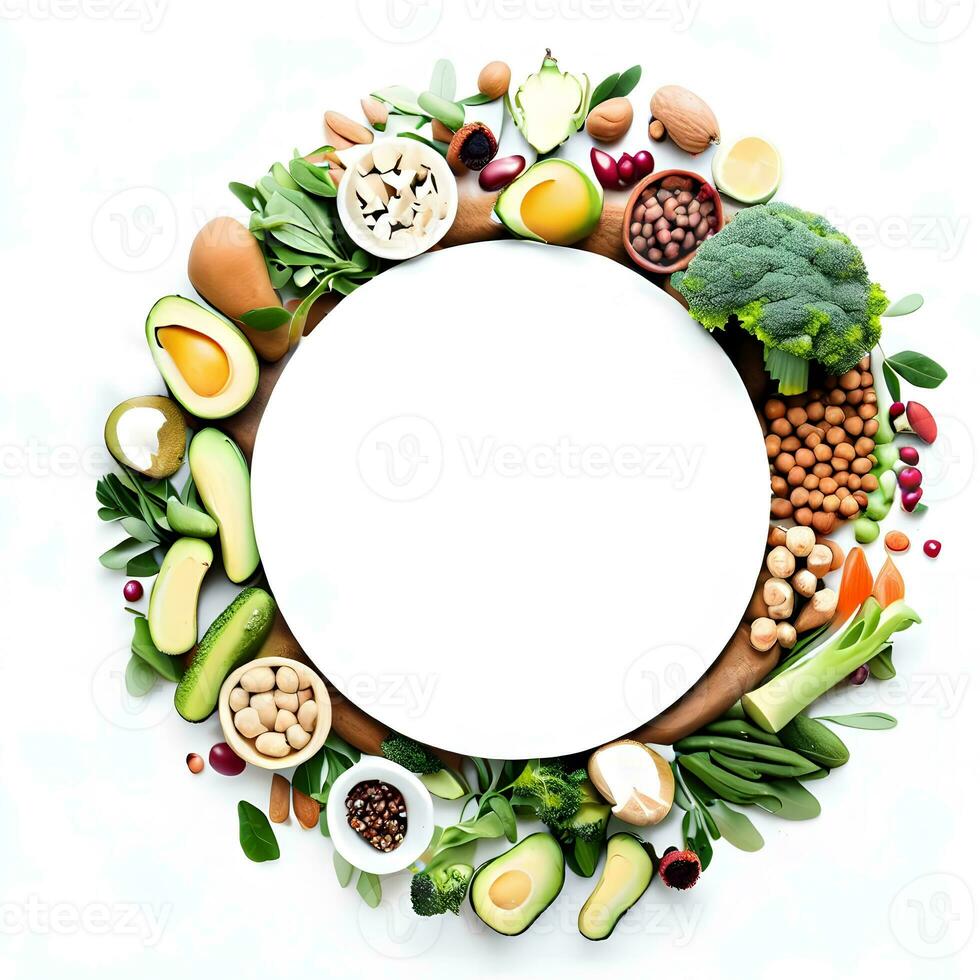 Circle decorated vegan background with various colorful vegetables  ai generative photo