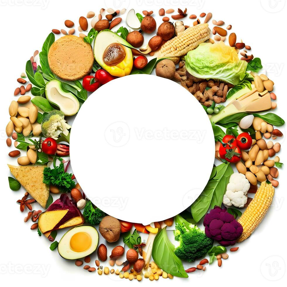 circulo decorado diseño con Fresco y sano vegetales ai generativo foto