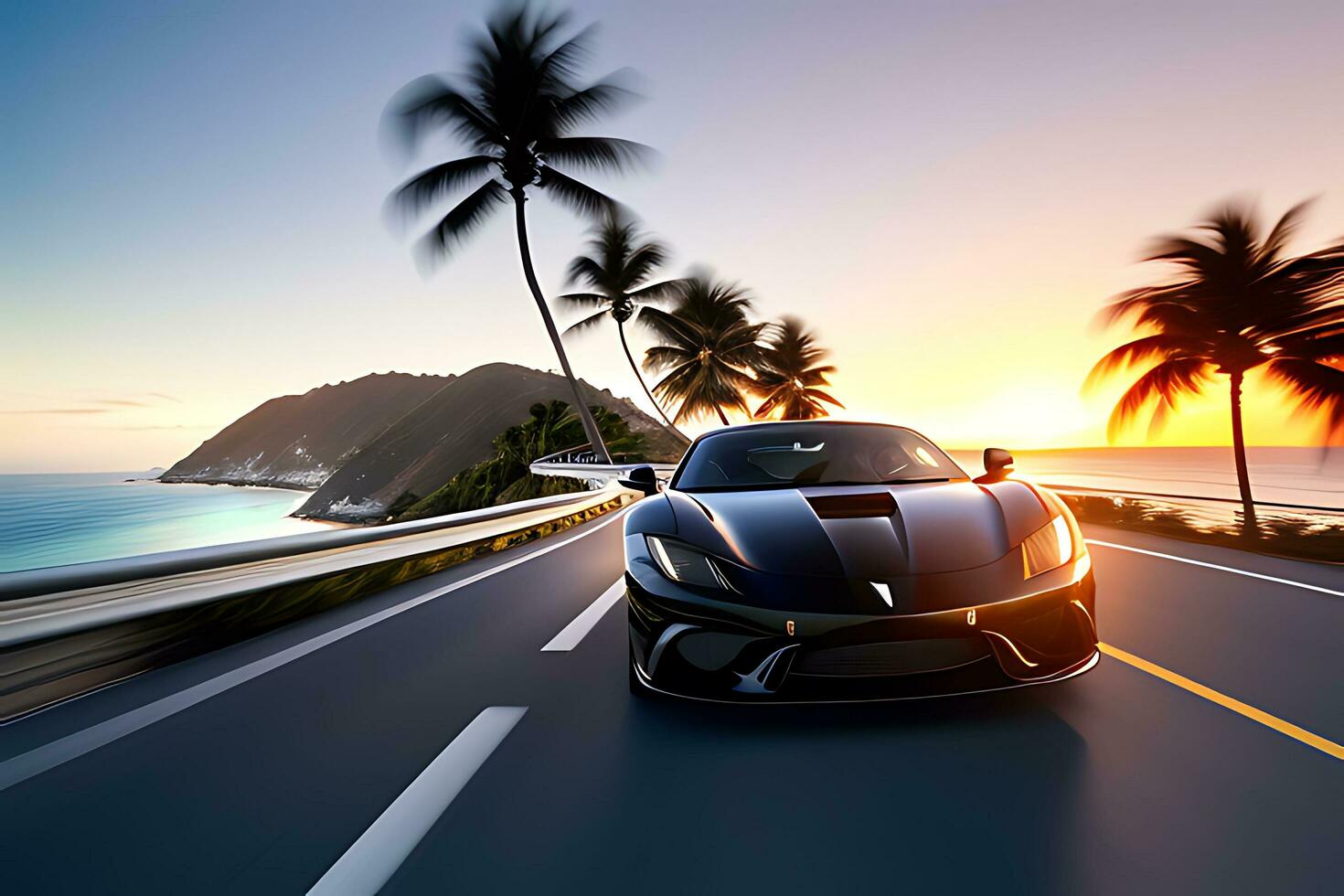 Sleek and Powerful Sports Car Speeding Along AI Generated photo
