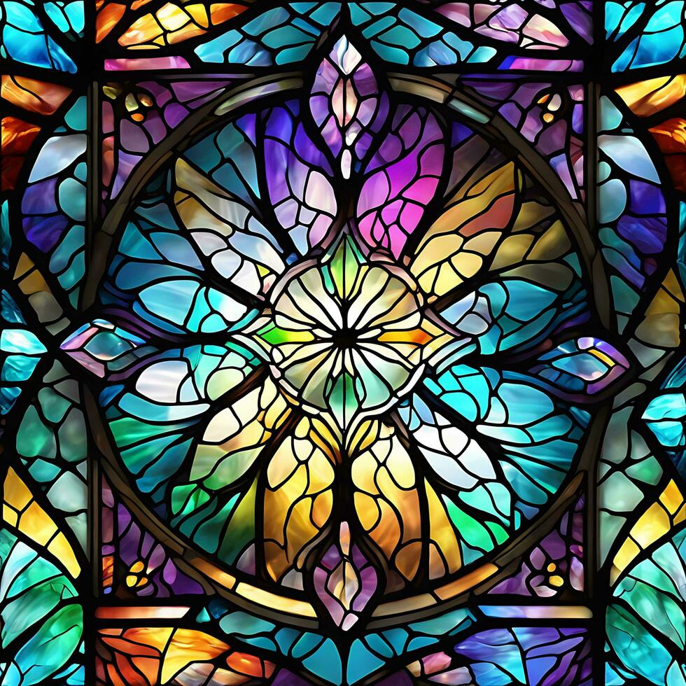 Vibrant colors Stained Glass Window Illustration AI Generated photo