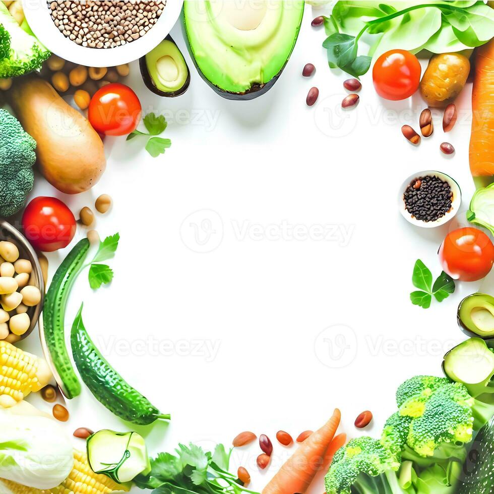 mundo vegano día celebracion con Fresco y vistoso vegano ingredientes ai generativo foto