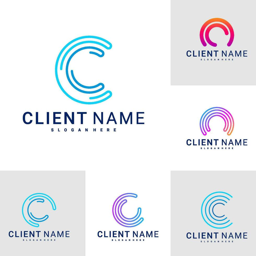 Set of Modern and Minimal letter C logo. Simple initial C monogram logo design vector template.