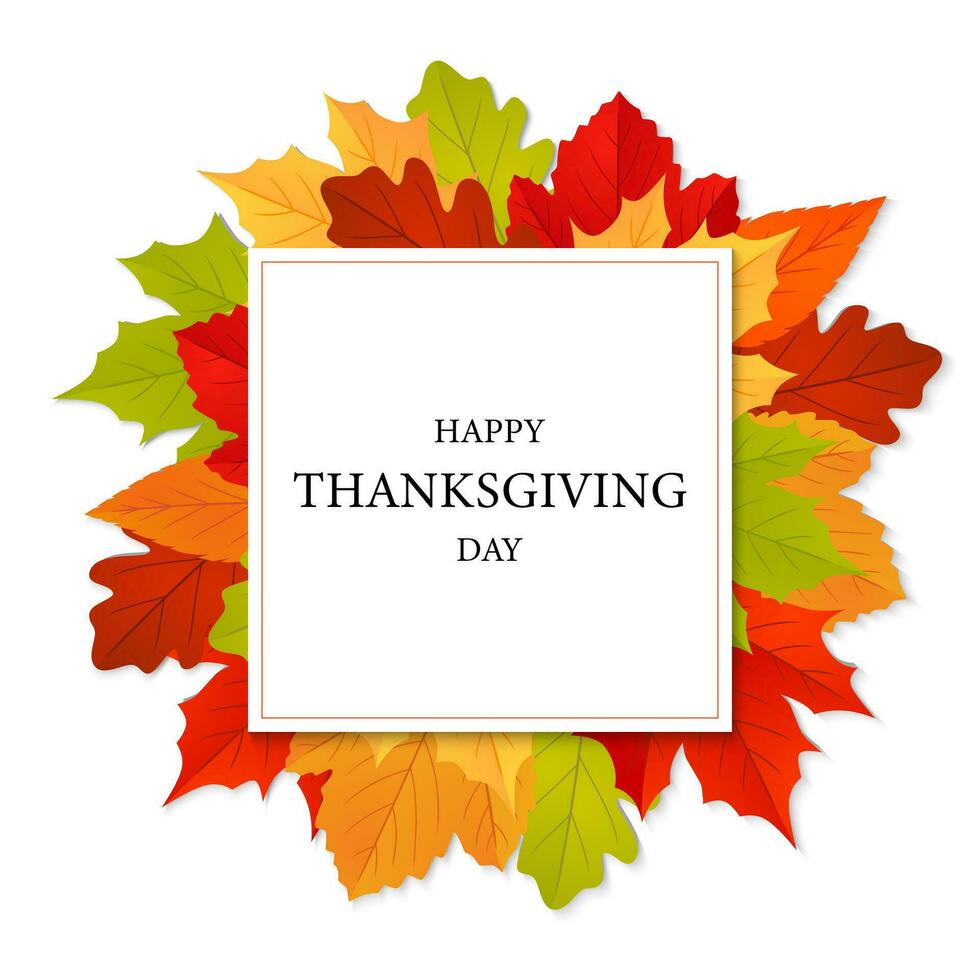 Happy Thanksgiving. Thanksgiving text typography template with leaves decoration. Vector illustration