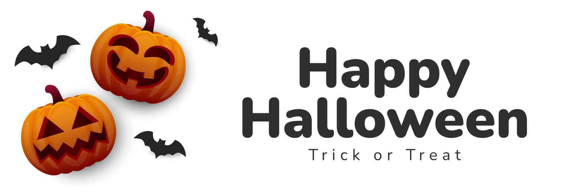 Happy Halloween. Helloween text typography template with pumpkin and bat illustration. Vector
