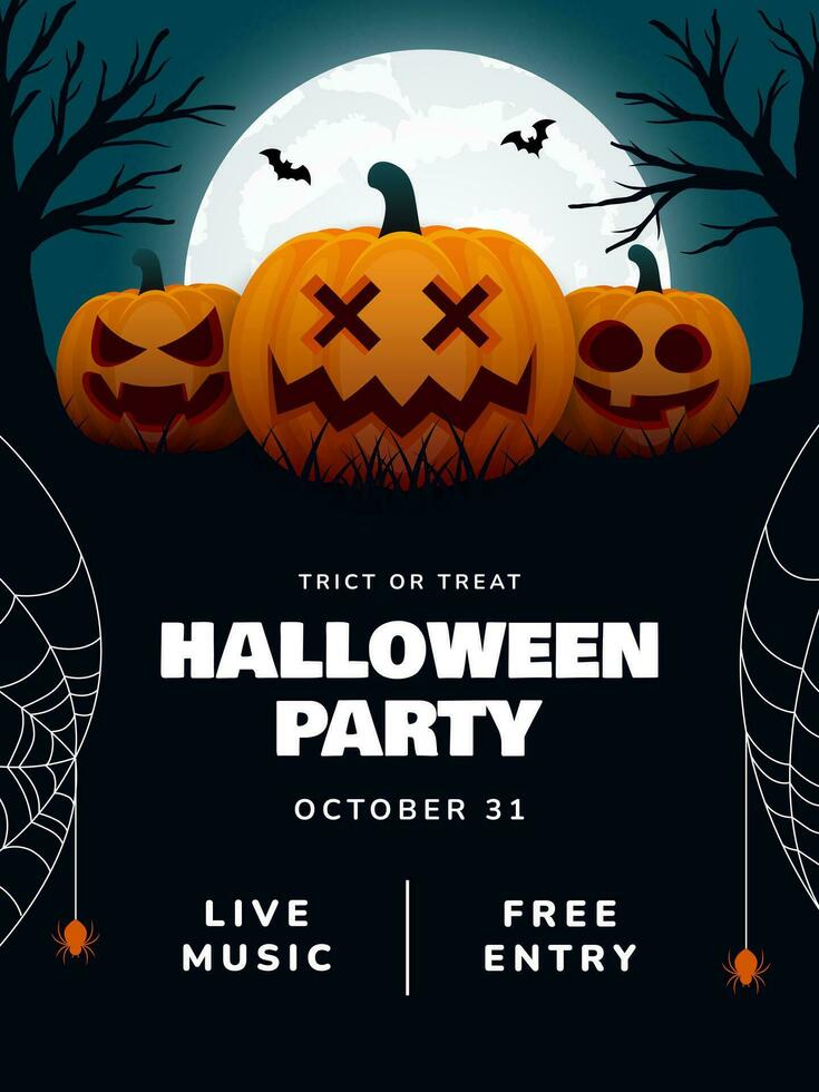 Halloween party poster design. Celebration invitation poster design. Holiday flyer, brochure, template background. Vector illustration