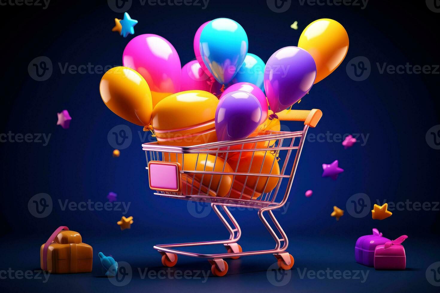 Goods,online shopping e-commerce ,Shop cart, advertising of black friday cheap cargo concept, Generative AI illustration photo