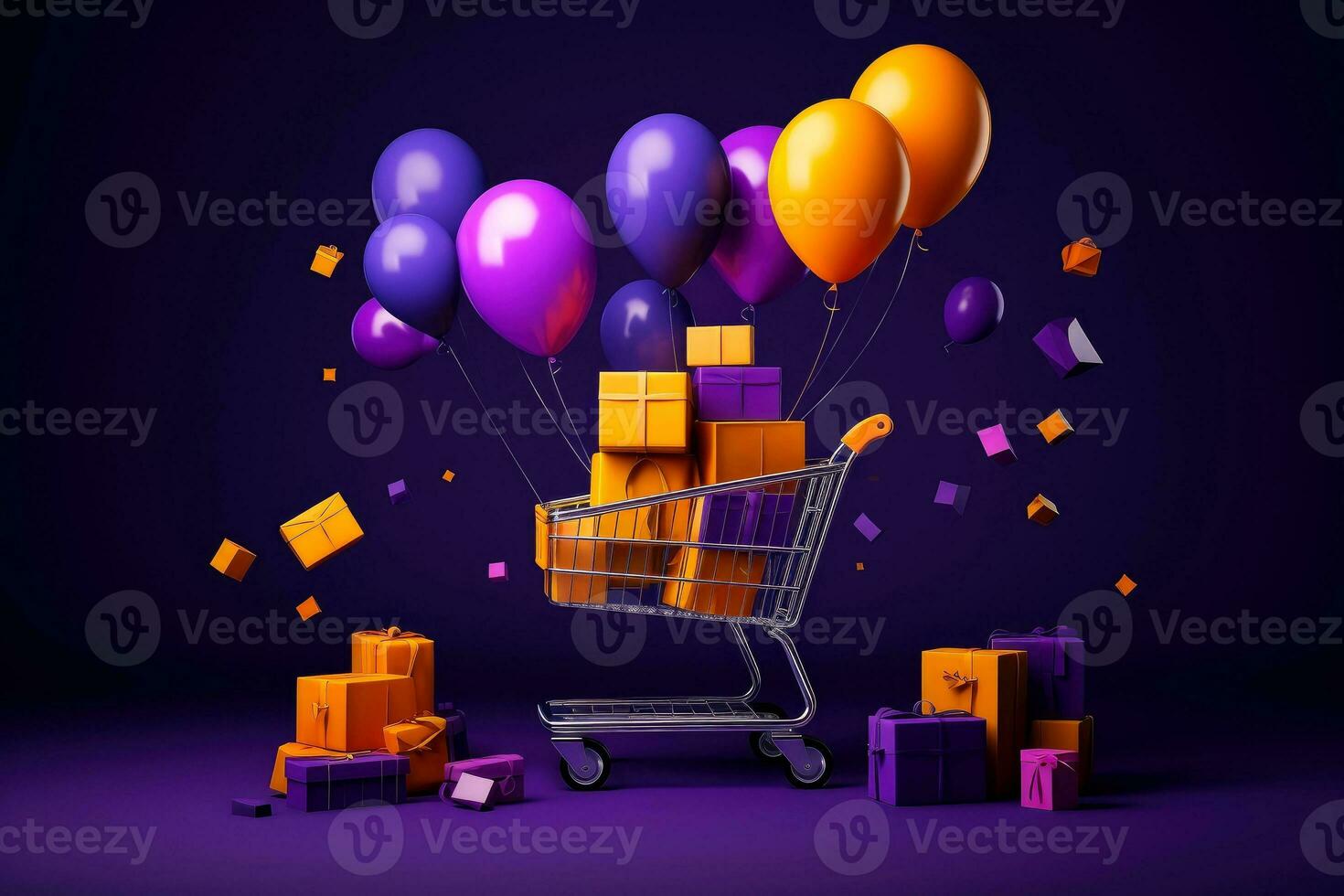 Goods,online shopping e-commerce ,Shop cart, advertising of black friday cheap cargo concept, Generative AI illustration photo