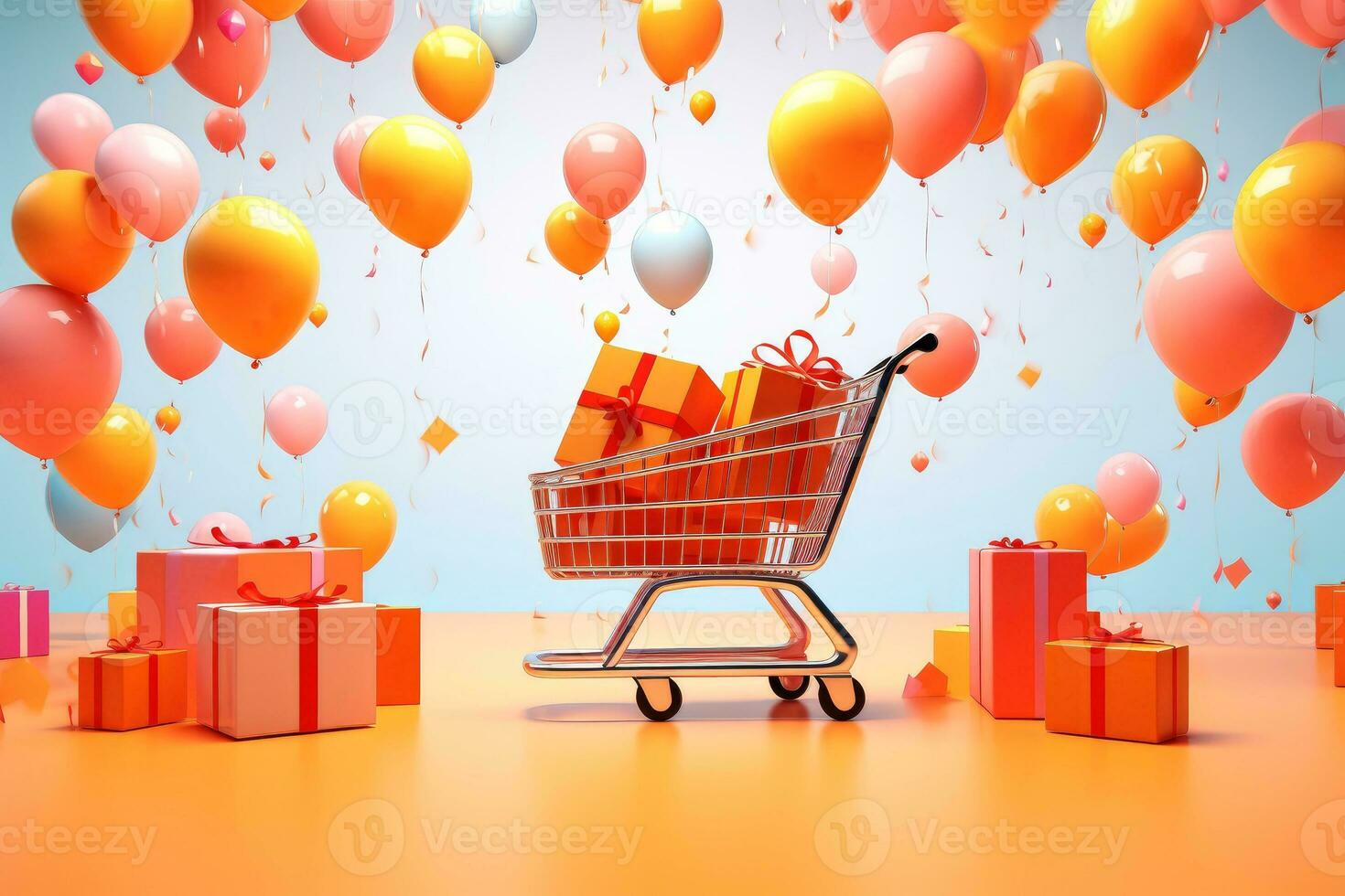 Goods,online shopping e-commerce ,Shop cart, advertising of black friday cheap cargo concept, Generative AI illustration photo