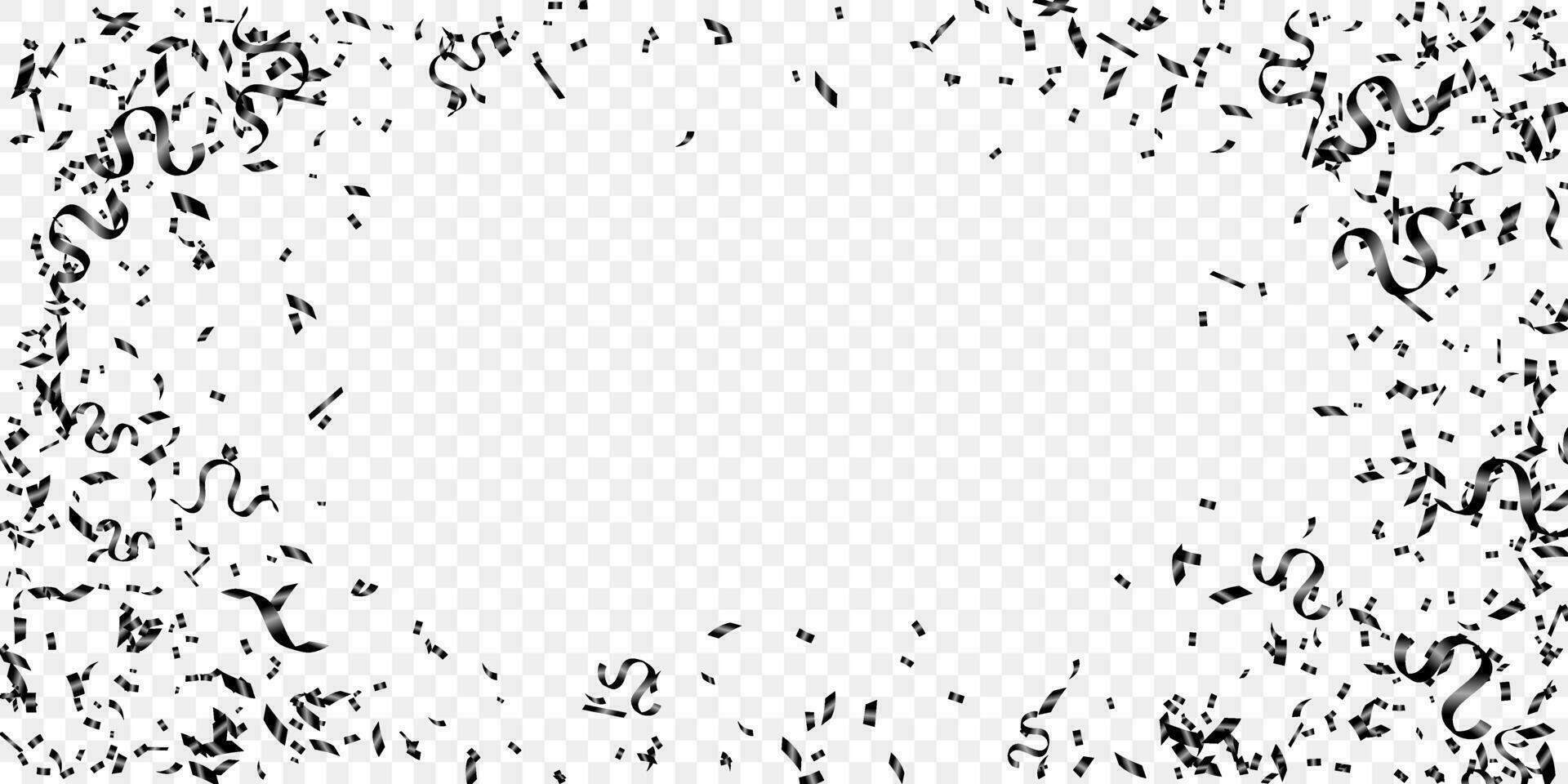 black confetti and ribbon for celebration event and birthday, halloween party background vector illustration