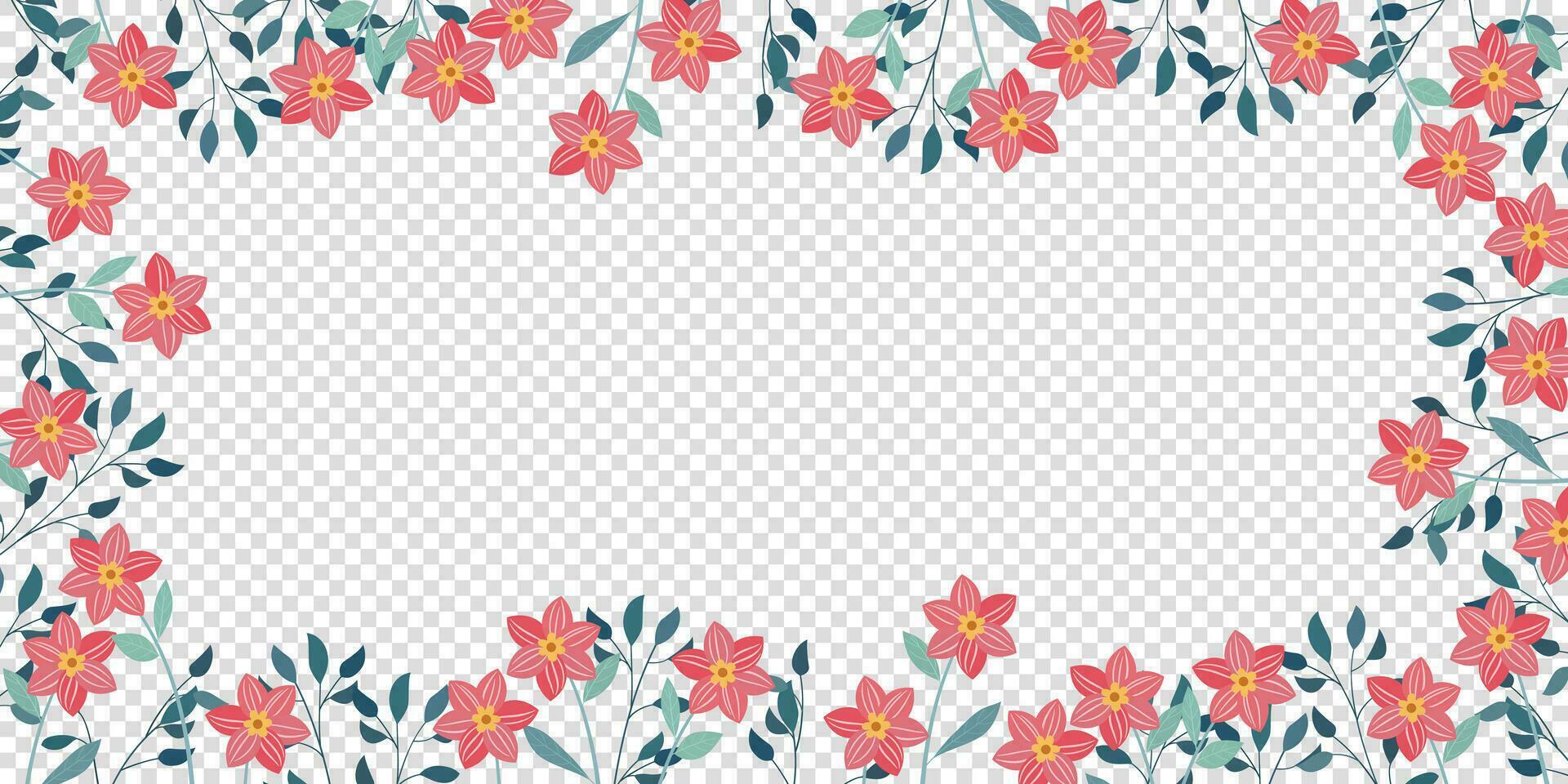 spring and summer background or frame of leaf and pink flower vector illustration with space for text