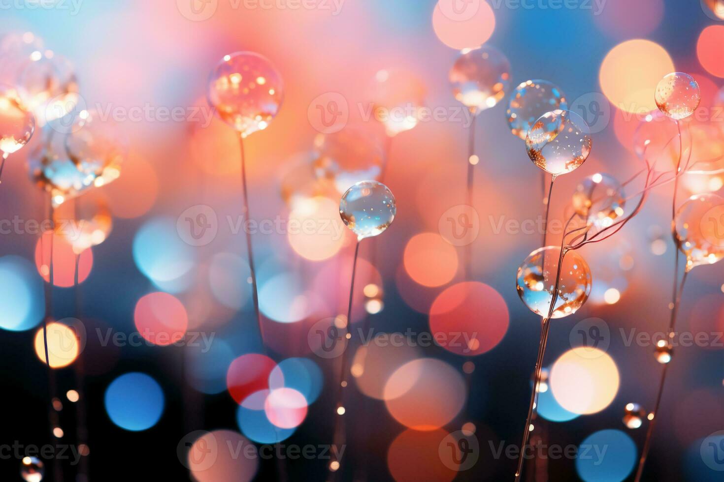Bubbles background, bokeh light pink and blue. AI generative photo