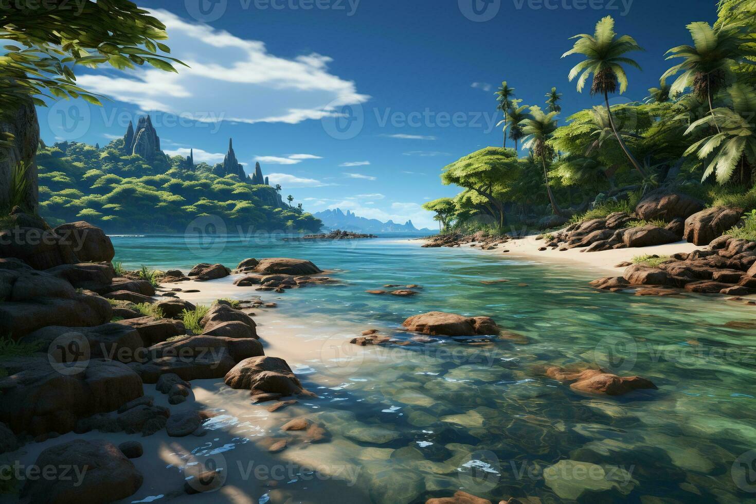 featuring a secluded beach with crystal. AI generative photo